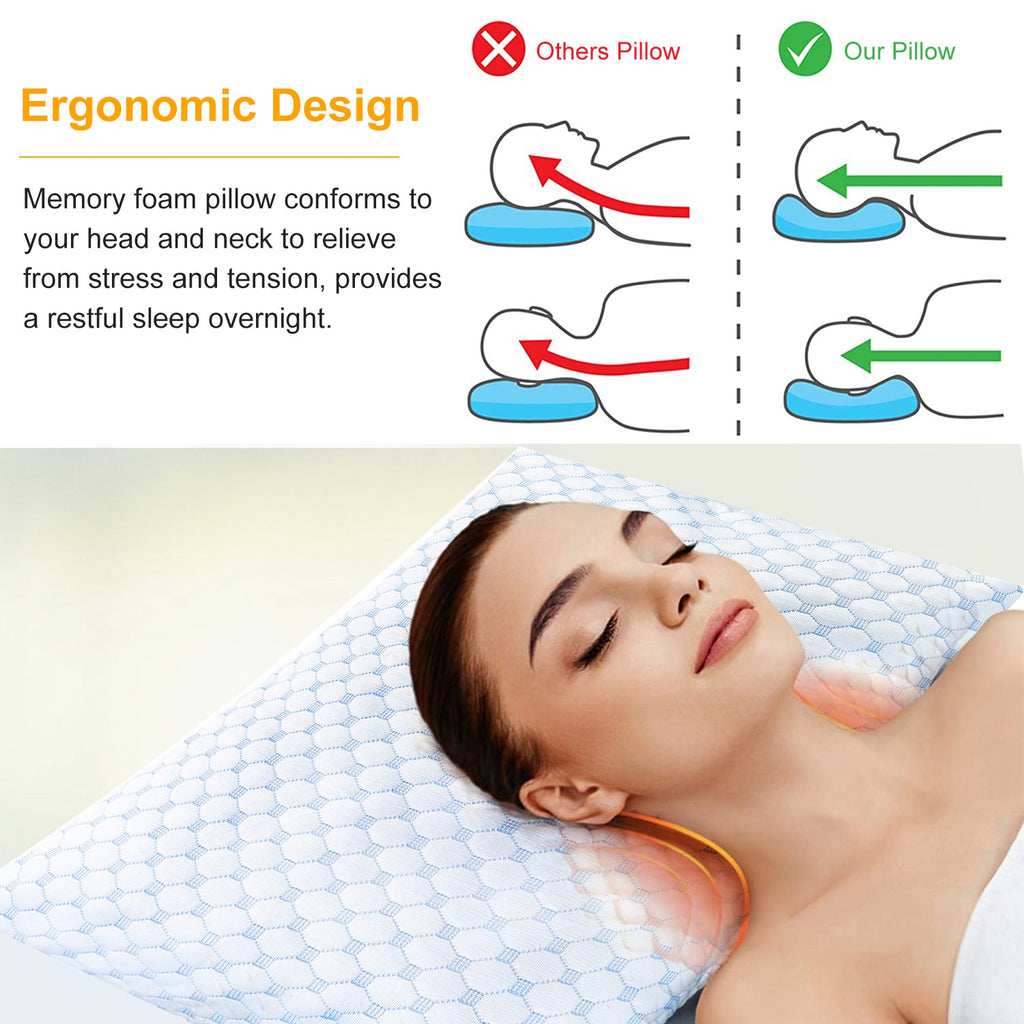 2Pcs Or 1Pc Cooling Memory Foam Pillow Ventilated Soft Bed Pillow With Cooling Gel Infused Memory Foam Machine Washable